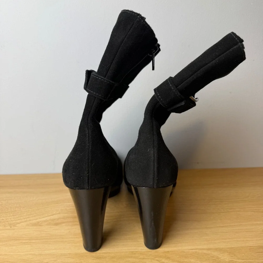 La Canadienne Suede Ankle Boots Women 8.5 Black Platform Buckle Quiet Luxury
